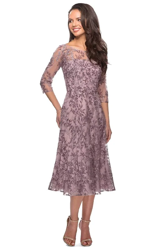 Unbeatable Prices La Femme - Floral Embroidered Illusion Bateau Dress 27971SC