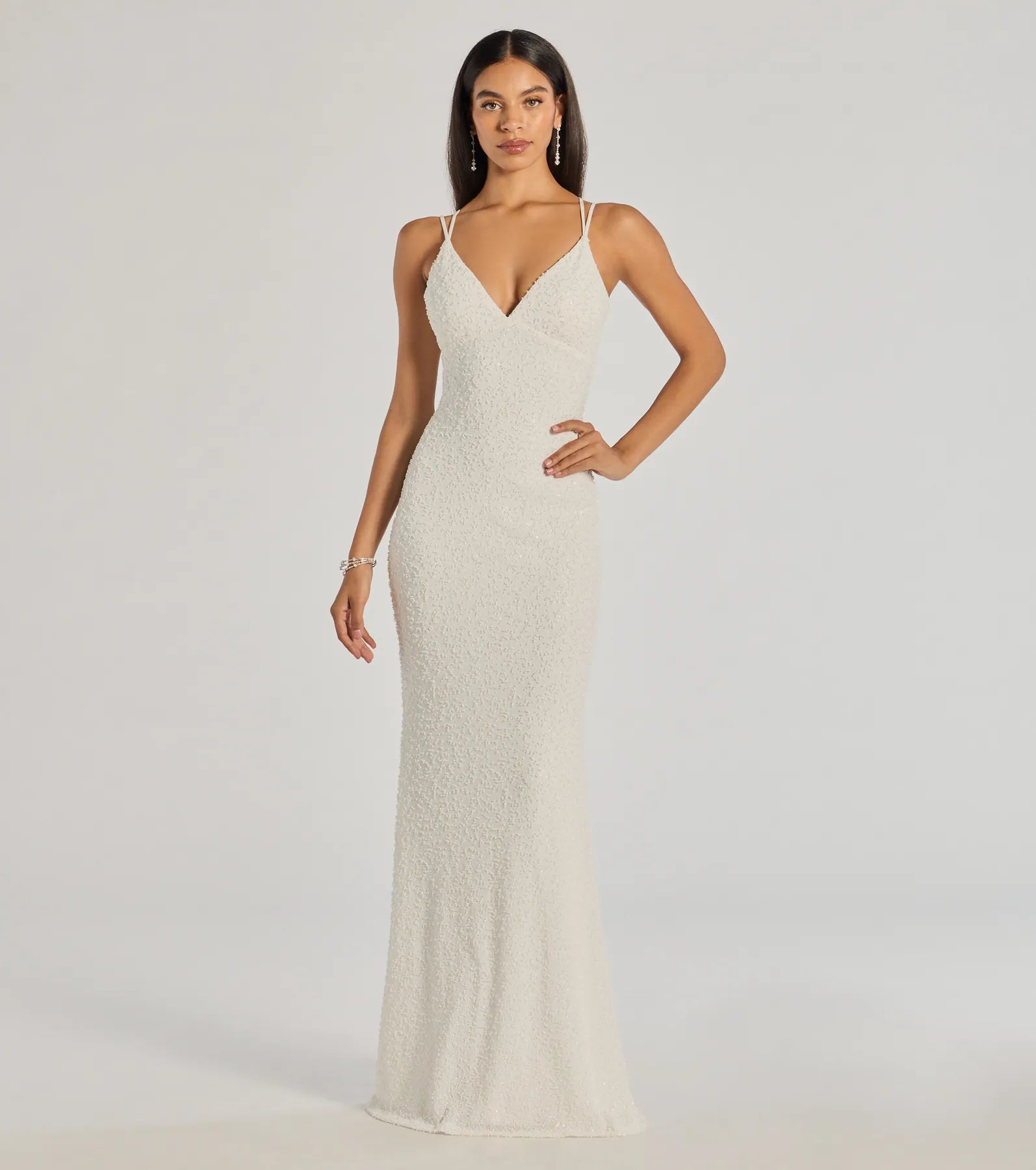 Budget-Friendly Fashion Danni Lace-Up Beaded Lace Column Dress
