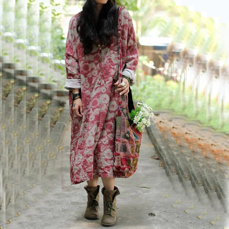 Workwear Fashion for Women Vintage Floral Print Oversized Dress