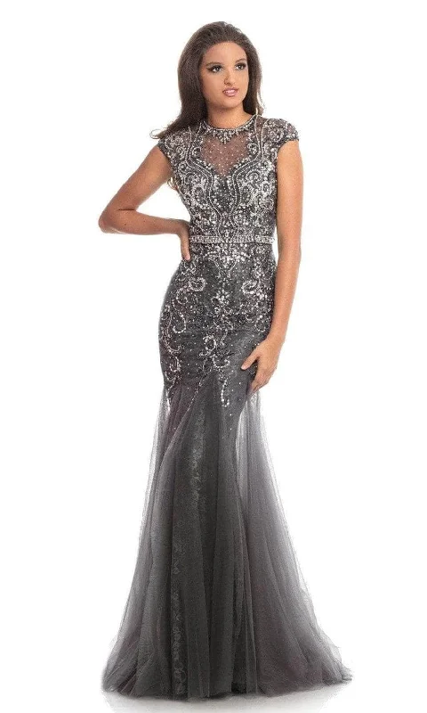 Seasonal Picks Johnathan Kayne - Illusion Jewel Stretch Lace Mermaid Gown 9039 - 1 pc Royal In Size 14 Available