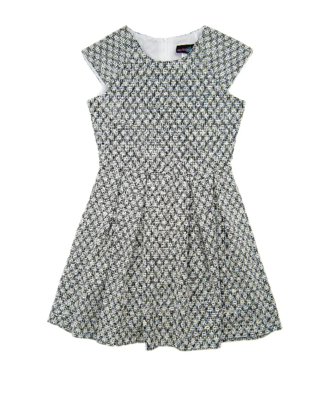 New Arrival Discount By Debra Girls Ali Black/White Boucle Cap Sleeve Box Pleat Dress