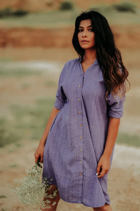 Women's Trendy Activewear Apparel Button-Down Dress with pleats at the back.
