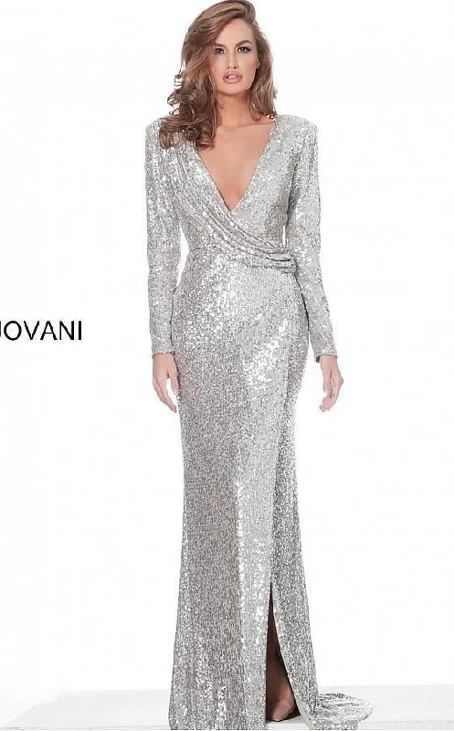 Fashion Forward Femininity Jovani 04886 Long Sleeve Sequins Evening Prom Gown