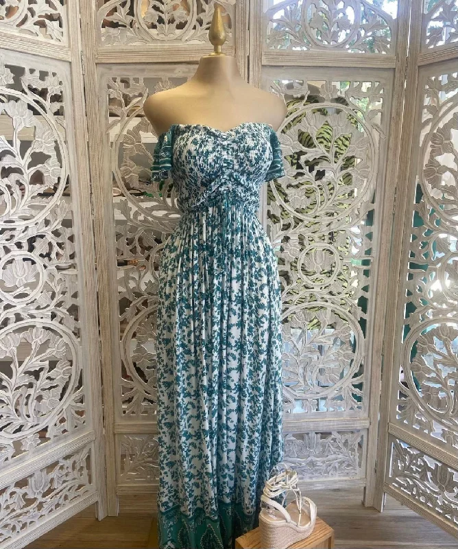 Fashion Forward Green and White Floral Maxi Dress