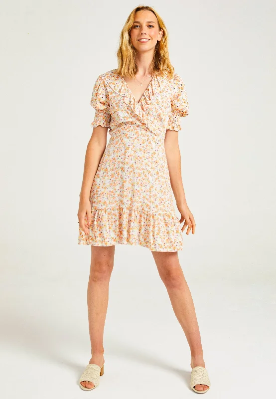 Timeless Classics Frill Detail Mini Dress in Ditsy Floral Print