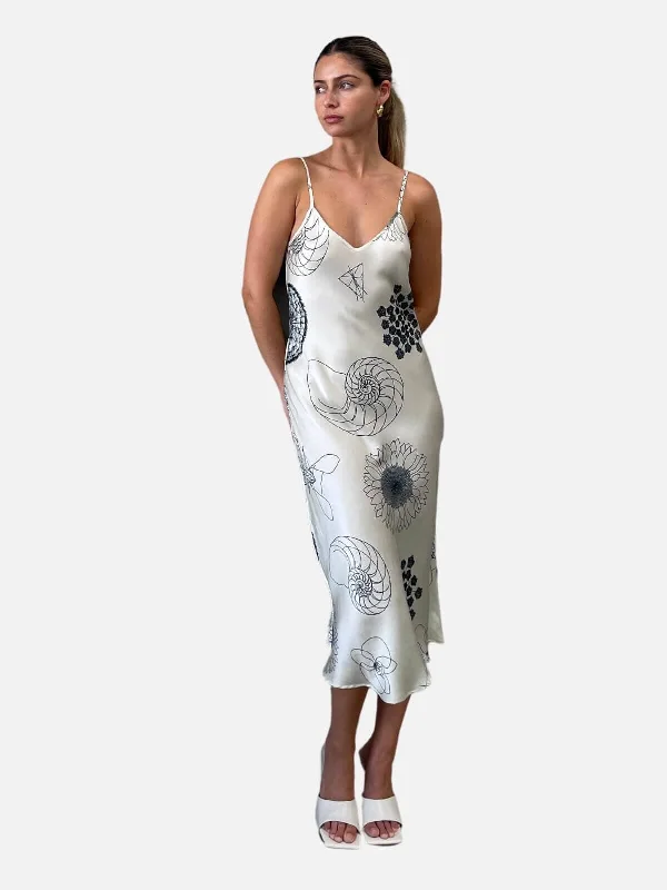 Women's Elegant Evening Attire 90s Slip Dress Fibonacci - Off-White