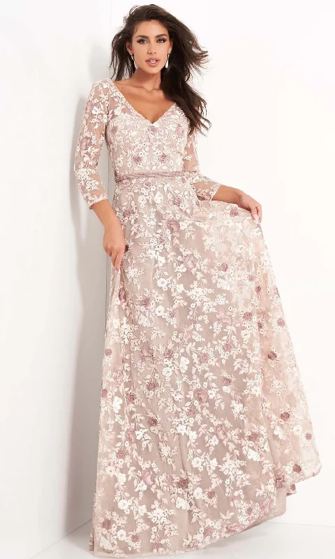 Timeless Elegance Sale Jovani - 04451 Quarter Sleeve Floral Embroidered A-Line Gown