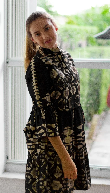 Urban Femme Streetwear Maxi Tiered Black Dress