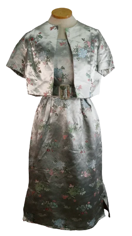 Elegant Women's Evening Garments 60s Cheongsam Style Slvr Dress Set    w29