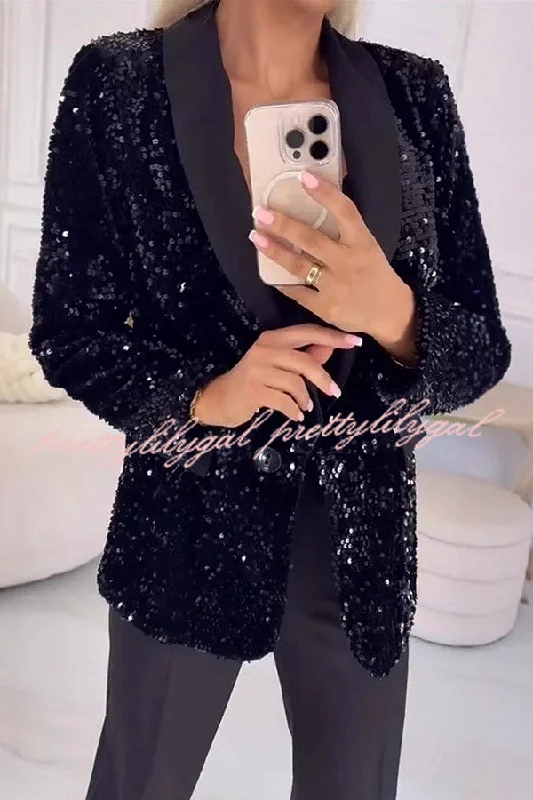 Trendy And Individual Women's Fashion Fashion Sequin Lapel Long Sleeve Casual Blazer