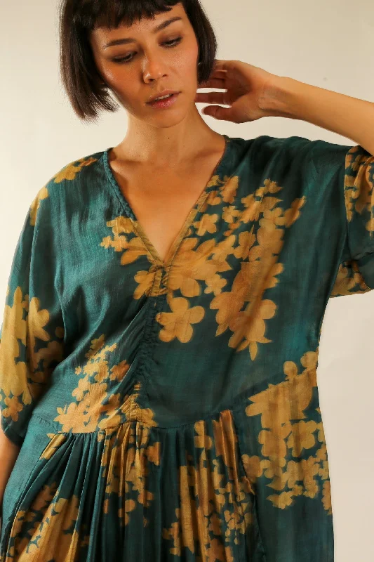 Luxury Fashion GREEN FLORAL PRINT KAFTAN DRESS GALLERY