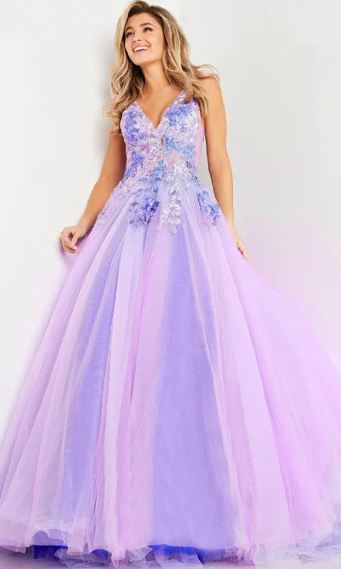 Trendy Styles Jovani 24602 - V-Neck Floral Embroidered Ballgown