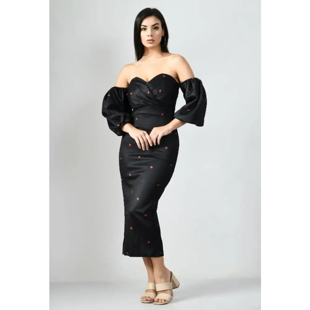 Elegant Women's Clothing Off Shoulder Dotted Dress