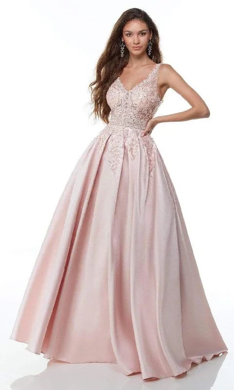 Hot Trends Alyce Paris - 61080 Floral V-Neck Mikado Ballgown