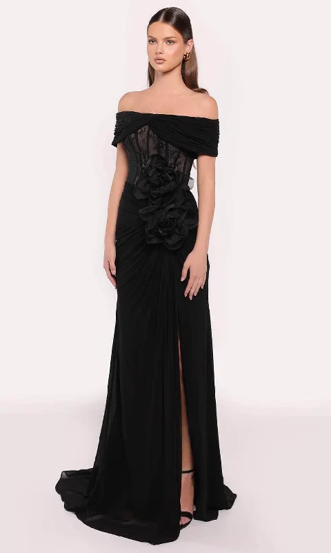 Fashion Forward Femininity Tarik Ediz 98815 - Floral Applique Gown with Slit