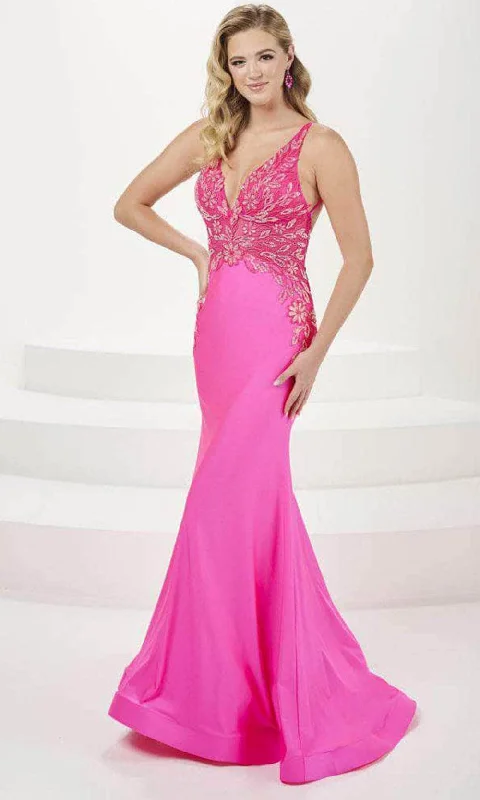 Classy Style Discounts Tiffany Designs 16091 - V-Neck Floral Lace Evening Gown
