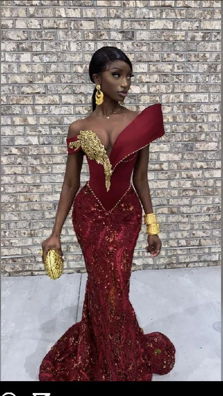 Timeless Elegance Redefined Burgundy African mermaid wedding dress, engagement dress, mermaid prom dress Y6520