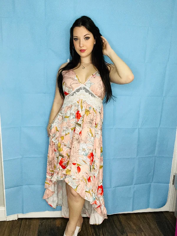 Casual Chic Floral Dress Hi Low