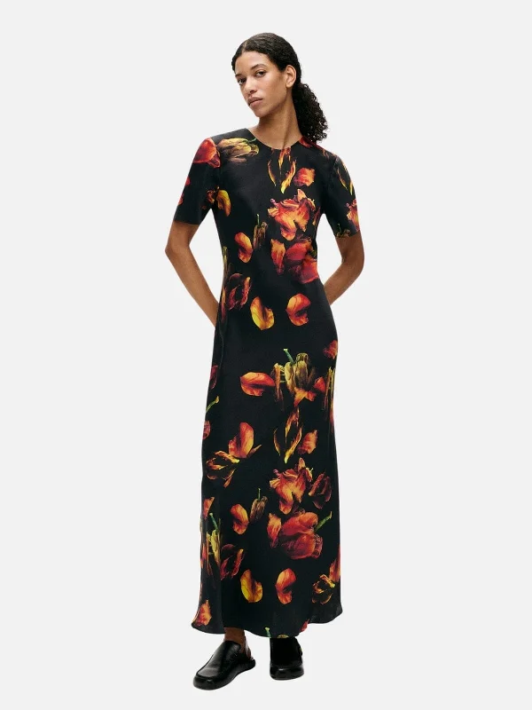Chic Style Short Sleeve Bias Dress - Tulipa Black