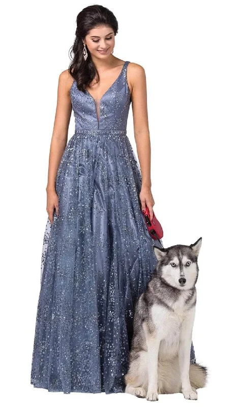 Vintage Fashion Dancing Queen - Glittering A-line Prom Gown 2650 - 1 pc Steel Blue In Size 3XL Available