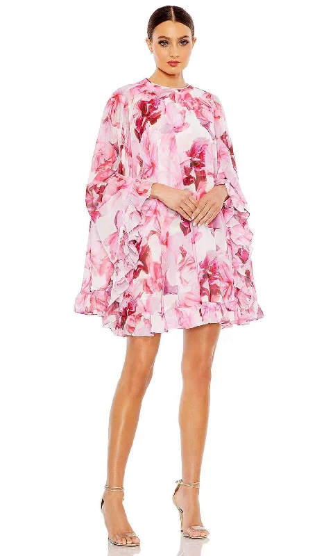 Premium Style Ieena Duggal 56027 - Cape Sleeve Floral Printed Cocktail Dress