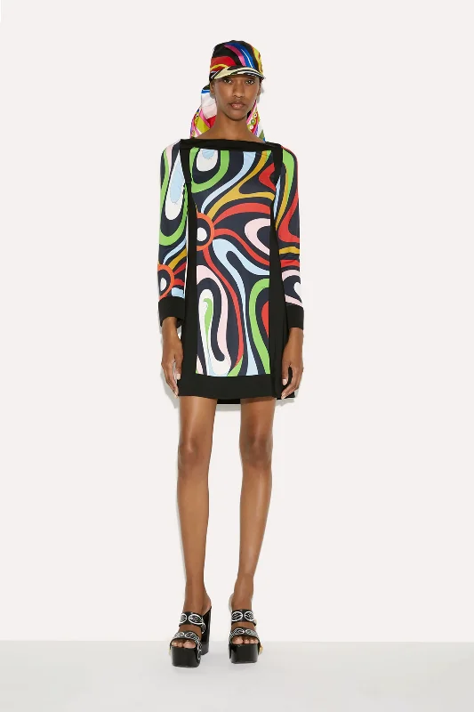 Women's Holiday Attire Multicolor Printed Korean BSY Party Wear Dress