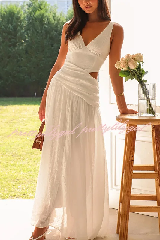 Trendy Threads Solid Color V-neck Waist Hollow Slim Maxi Dress