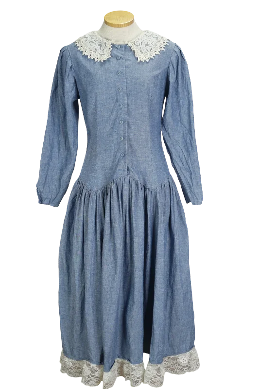 Best Boutiques Online 80s Gunne Sax Denim & Lace Dress      w31