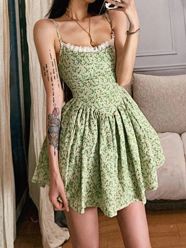 Urban Femme Streetwear Tie Back Floral Green Mini Dress