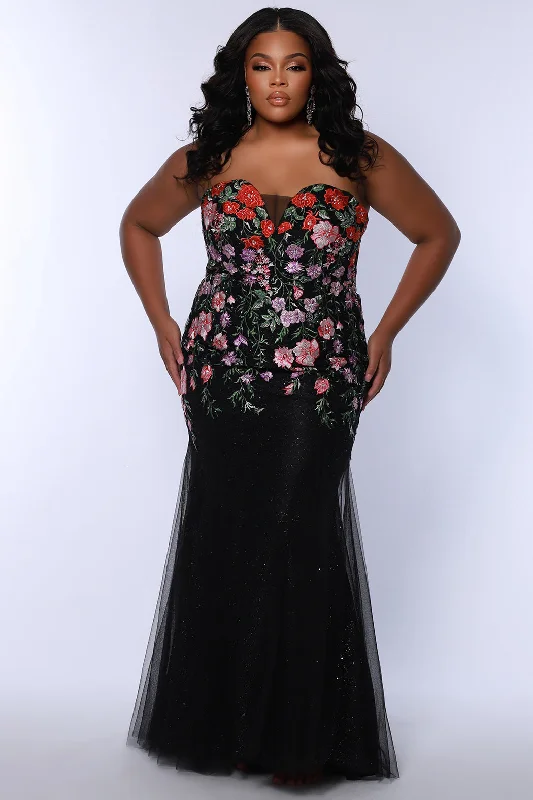 Luxury Fashion Discounts Garden Treasure Fitted Black Floral Formal Dress