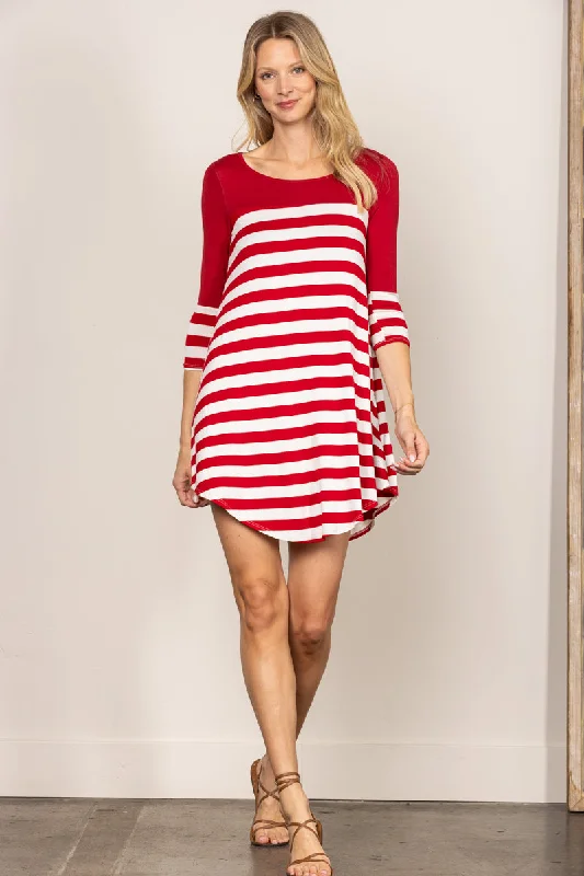 Sophisticated Style RED STRIPES LONG SLEEVES SWING MINI DRESS D7290