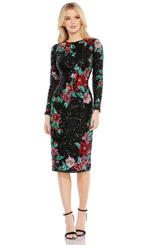 Fresh Fashion Discounts Mac Duggal 5596 - Long Sleeve Floral Embellished Knee-Length Dress