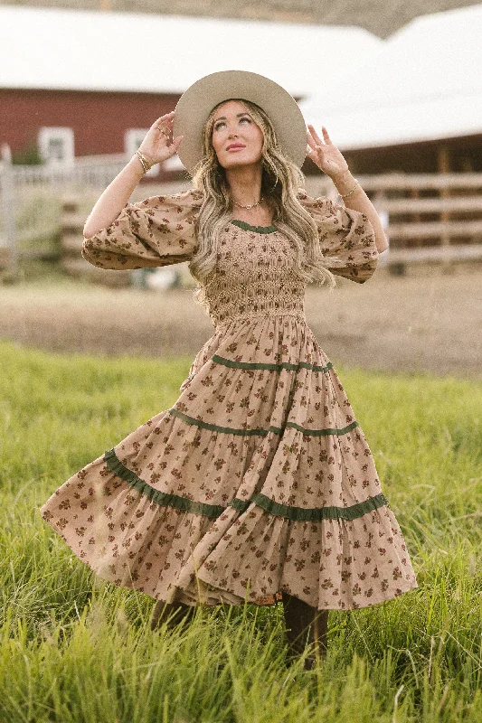 Cool Prices Roselyn Dress in Tan Floral - FINAL SALE