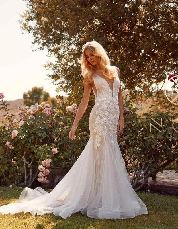 Imeless Style Nox Anabel JE917 Size 14 3D Floral Lace Mermaid Wedding Dress Bridal Gown Boho Train