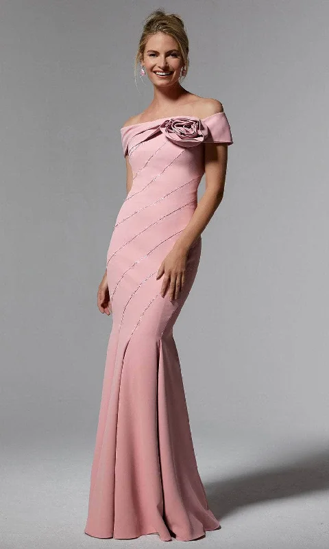 Seasonal Clearance MGNY By Mori Lee 72918 - Floral Applique Off Shoulder Evening Dress