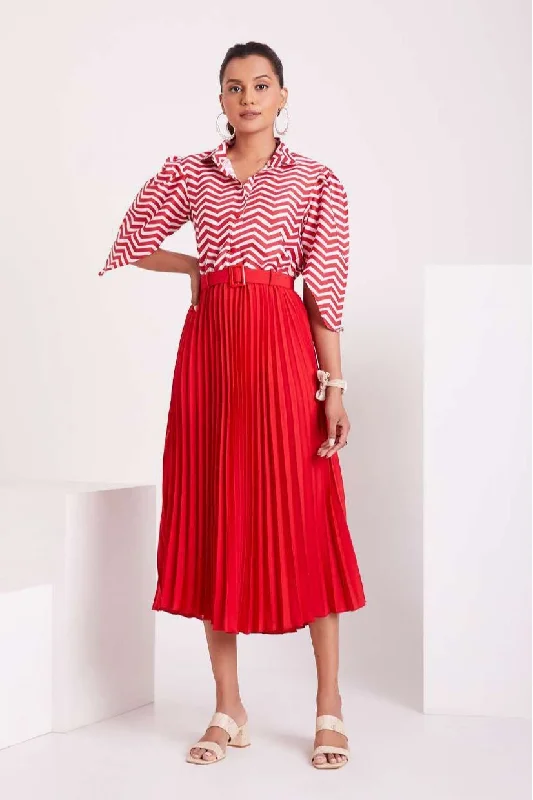 Clothing For Women Red and White Pleated Western Wear Stylish Dress For Women