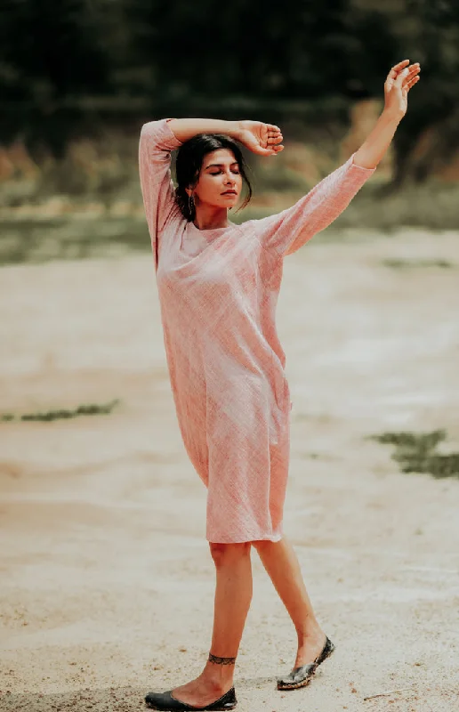 Athleisure Wear Promotion Weave-Sheath Pink Dress with a pleat at the back.