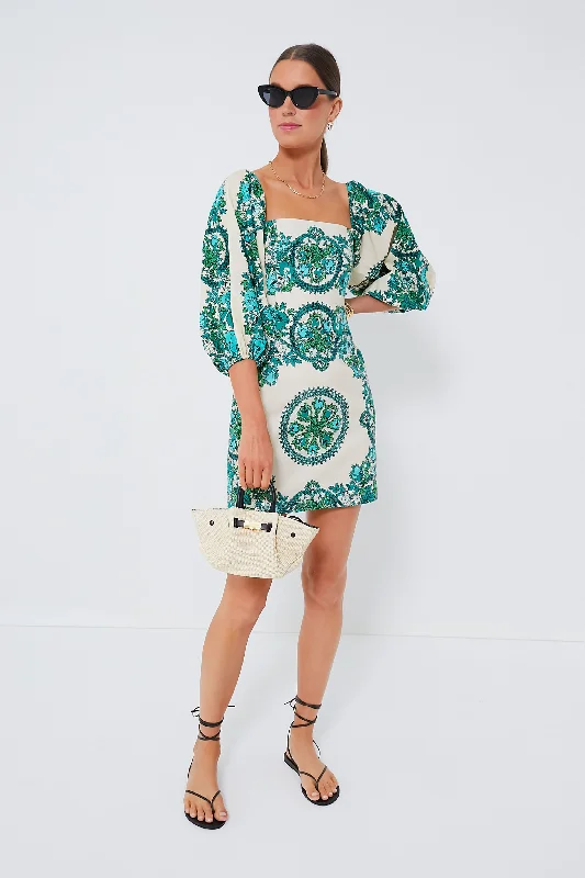 Everyday Basics Teal Floral Topiary Montauk Dress