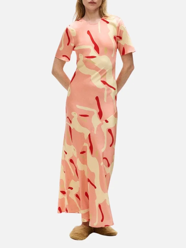 Women's Formal Event Attire Short Sleeve Bias Dress - Rabbit Amaranth