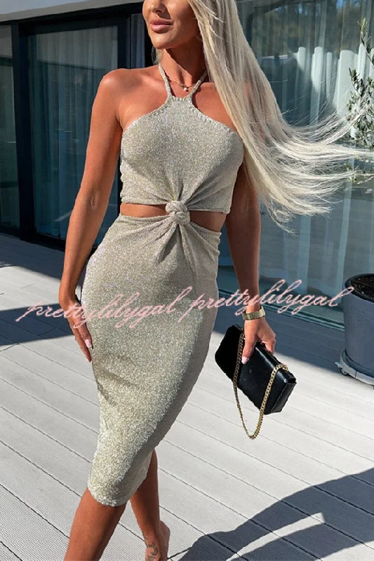 Outfits For Women Slay The Look Knit Front Knotted Cutout Halter Midi Dress