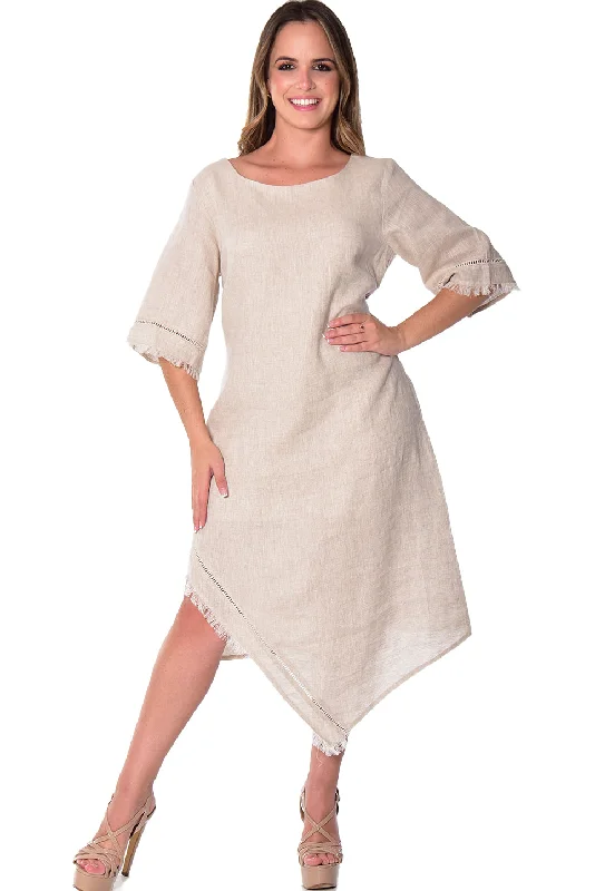 Shop Now And Enjoy Exclusive Savings Azucar Ladies 3/4 Sleeve Handkerchief Hem Dress- LLWD2084