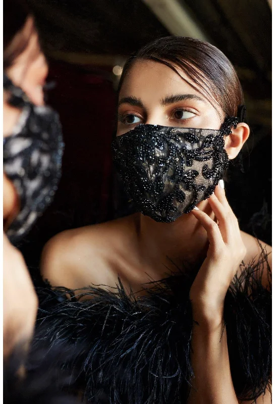 Online Clothing Boutiques Cinderella Divine CDMK04B Beaded Black Formal Face Mask