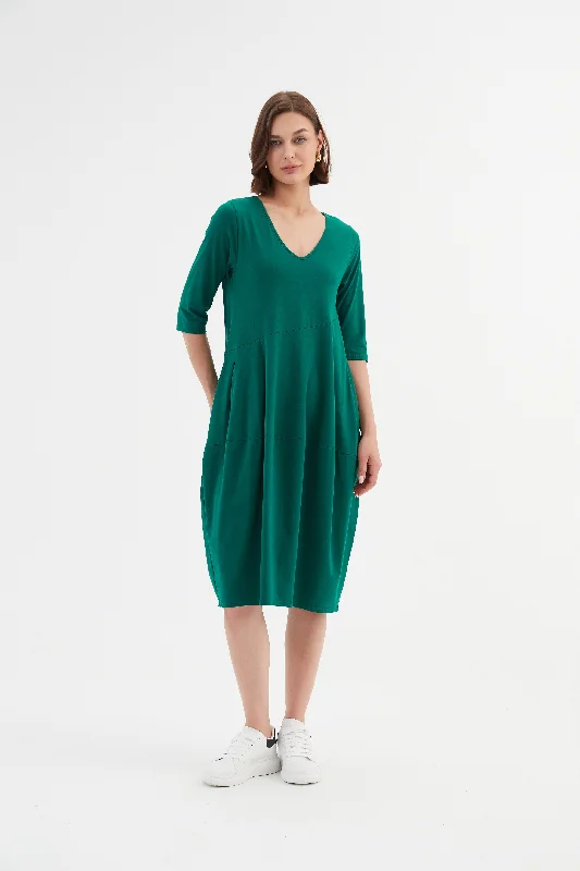 Clothes Of Woman Tirelli - 24D3512 V Neck Diagonal Seam Dress