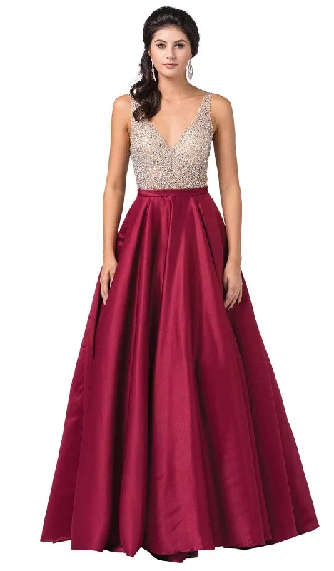 Effortless Chic for Women Dancing Queen - 2568 Embellished Plunging V-neck Ballgown