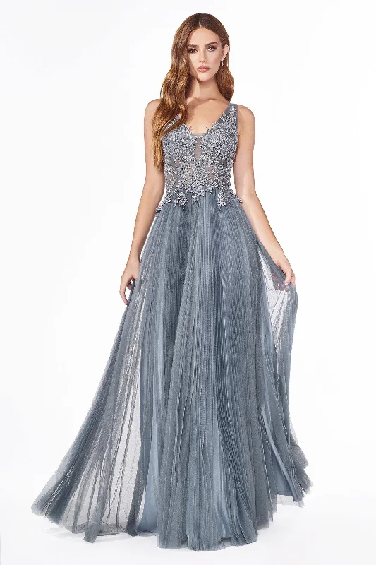 Effortless Style, Endless Impact Cinderella Divine CJ536 Prom Sleeveless Long Formal Pleated Evening Dress