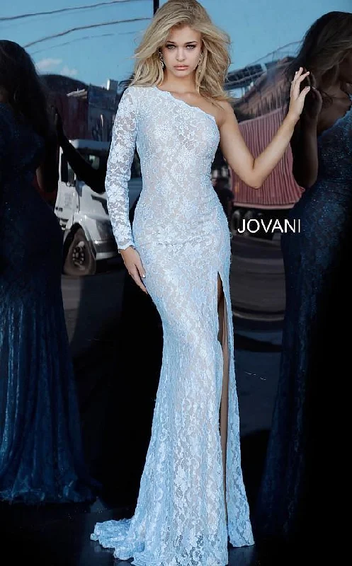 Cutting Edge Fashion Jovani 02168 Prom One Shoulder Long Sleeve Dress