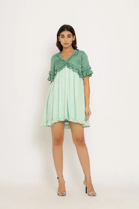 Daily Deals Teal-Tea Green Frill Dress
