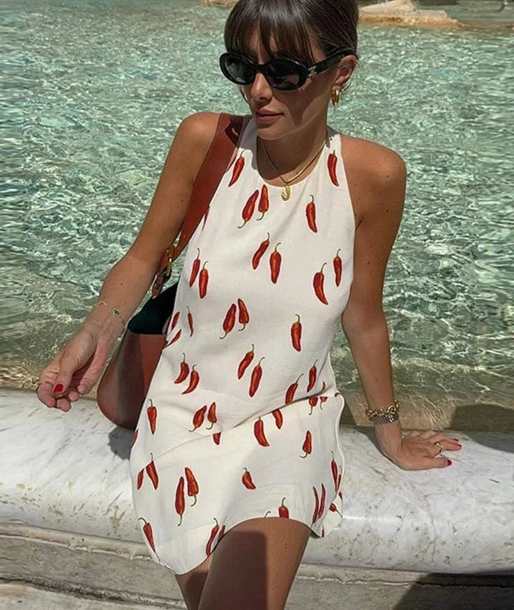 Women's Clothing Online Sale Peppa - Halter mini dress with pepper print