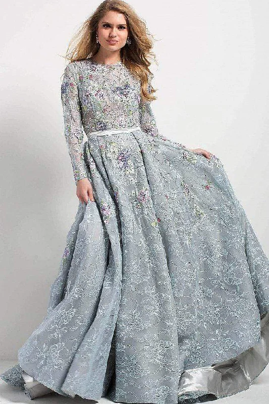 Modern Fashion Sale Jovani - Long Sleeve Multi Floral Illusion Lace Gown 54550