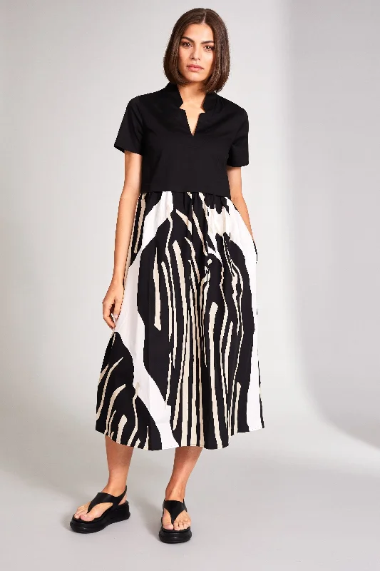 Trendy Street Style Peruzzi - S24100 Contrast Monochrome Dress